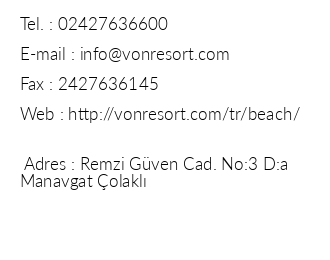 Von Resort Golden Beach iletiim bilgileri
